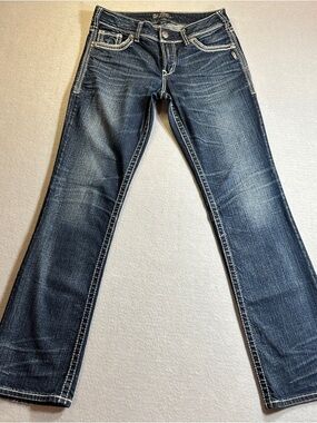Silver Jeans Women’s Boot Cut Dark Wash Jeans with Contrast Stitching